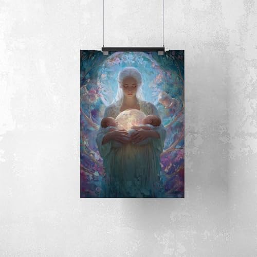 UZWGG 1pcs (Unframed，Canvas Only) Woman Poster Fantasy Goddess Prints Wall Art Abstract Goddess Nurturing Baby Canvas Painting New Birth Wall Picture for Newmom Mother's Day Gift 08x12inch(20x30cm) - color: goddess-Frameless（Canvas Roll）, size: 12"L x 08"