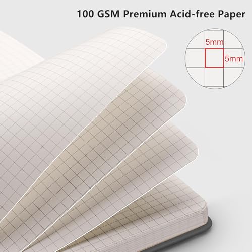 RETTACY Graph Grid Paper Notebook, 192 Pages, A5 Medium Size (5.7'' x 8.3''), 5 Squares per Inch, Leather Hardcover, 100 GSM Thick Paper, for School, Students, Math, Engineering (Gray) - color: Gray, style: Grid