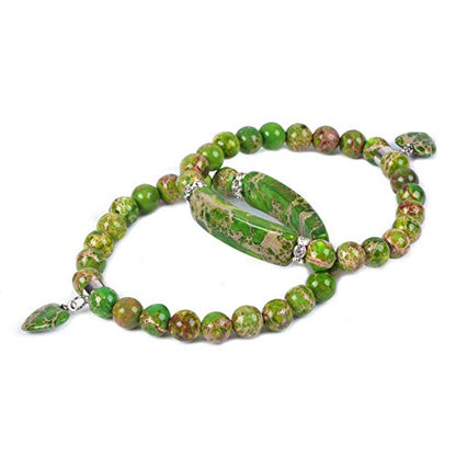 Justinstones Gem Semi Precious Gemstone Love Heart Charm Stretch Beaded Bracelet Unisex - color: Dyed Green Sea Sediment Jasper