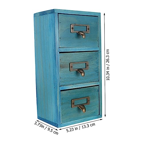 Antique Style Wood Storage Box Multi-functional Organizing Box for Home and Office Desktop Elegant Compartment Design for Cosmetics and Daily Essentials Blue