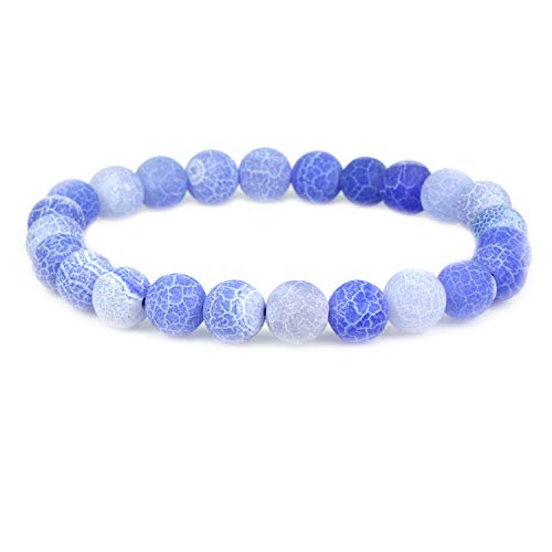 Keleny Gem Semi Precious Gemstones 8mm Natural Quartzite Stone Round Beads Rock Crystal Jasper Stretch Bracelet 7 Inch Unisex - color: 8mm Blue Weathered Agate