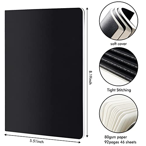 8 Pack Soft Cover Journal Bulk, Feela Notebooks College Ruled for Work, Lined Travel Journal for Women Men, Note Taking Notebook School Supplies Business Writing, 8.2” x 5.5”, A5, Black - color: 8 Black