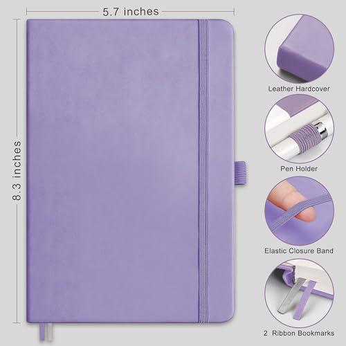 RETTACY Dotted Journal Notebook, 192 Pages, A5 Medium Size (5.7'' x 8.3''), Leather Hardcover, 100 GSM Thick Paper, for Journaling, Planning, Tracking (Purple) - color: Purple, style: Dotted