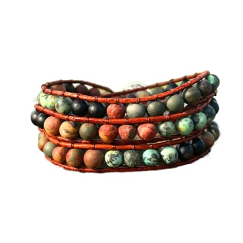 YGLINE Natural Stone Wrap Bracelet for Women Boho Bracelets Healing Crystal Beaded Bracelet Adjustable 3/5 Wraps Bracelet Handmade Birthday Gifts for Women - color: African Turquoise