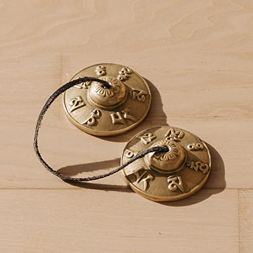 Tibetan Tingsha Cymbals 2pcs, with Storage Box and Fabric Case, Meditation Sanskrit Brass Chime Bells for Spiritual Healing Mindfulness, Yoga Buddhist, Relaxation Musical Instruments