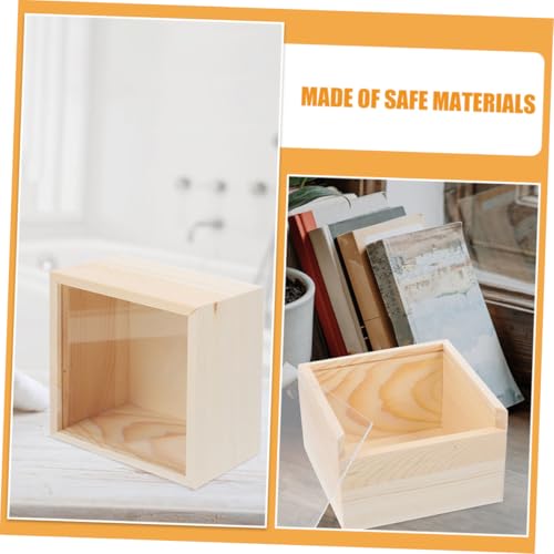 UPKOCH 3pcs Small Acrylic Sliding Lid Storage Boxes with Wood Base, Creative Jewelry and Trinket Organizer for Personal and Office Use, 15x15x8cm