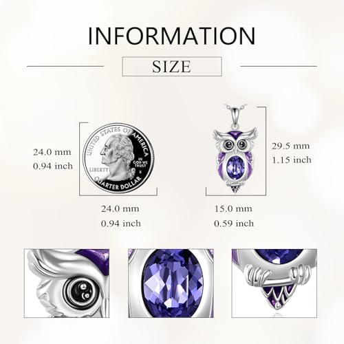Animal Necklace 925 Sterling Silver Pendant Jewelry Gift for Women Animal Lover - style: Owl