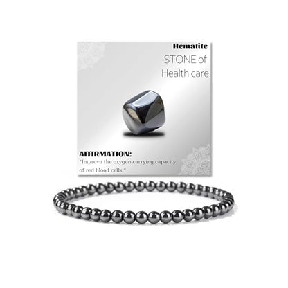 Crystal Beaded Bracelets for Women 4mm Clear Quartz Bead Handmade Gemstone Stretch Elastic Bracelet Natural Stone Crystal Healing Reiki Spiritual Jewelry Gifts - color: Hematite, size: 4mm