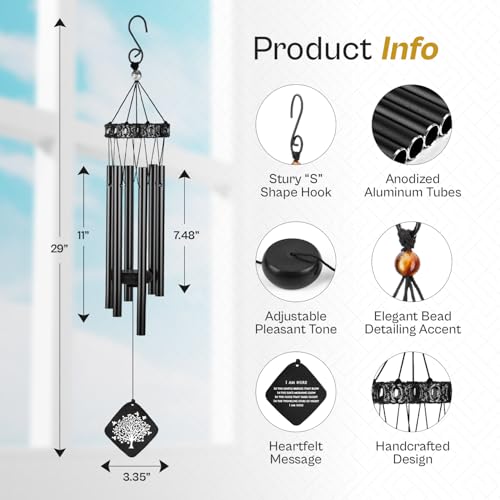 Sympathy Wind Chimes I Tree of Life Wind Chime I Funeral Wind Chimes Sympathy I Bereavement Gift for Loss of Father, Mother, Wife, Husband I Condolence Remembrance Gift I 29" Black - size: B-Black Tree of life