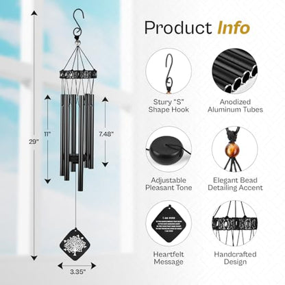 Sympathy Wind Chimes I Tree of Life Wind Chime I Funeral Wind Chimes Sympathy I Bereavement Gift for Loss of Father, Mother, Wife, Husband I Condolence Remembrance Gift I 29" Black - size: B-Black Tree of life