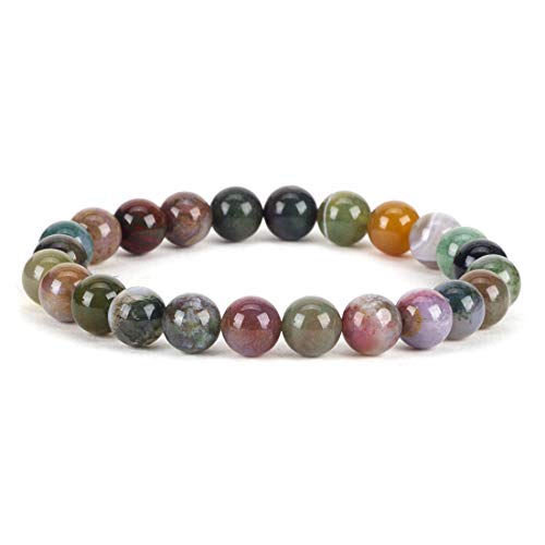 Cherry Tree Collection Tigers Eye Bracelets Plus Over 40 Other Stones – Gemstone Beads for Men & Women, Promotes Protection, Courage, Focus, Balance & Luck – Available in S, M, L with 8mm Round Beads - color: Indian Agate, size: Small