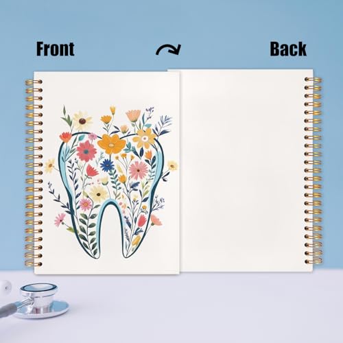 Dentist Gifts Notebook Journal, Dental Assistant Office Gifts for Women, Floral Tooth Dental Spiral Notebook Journal for Note Taking, Dentist Office Supplies, 5.5x8.3 Inch - color: flowers on teeth