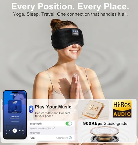 TOPOINT Sleep Mask with Headphones Bluetooth 5.4 Wireless, Sleep Headphones Earphones Earbuds with Microphone HD Speakers Music, Blackout Eye Mask for Sleeping Travel Meditation Men Women Cool Gadgets - color: Black, style: Ample Velvet