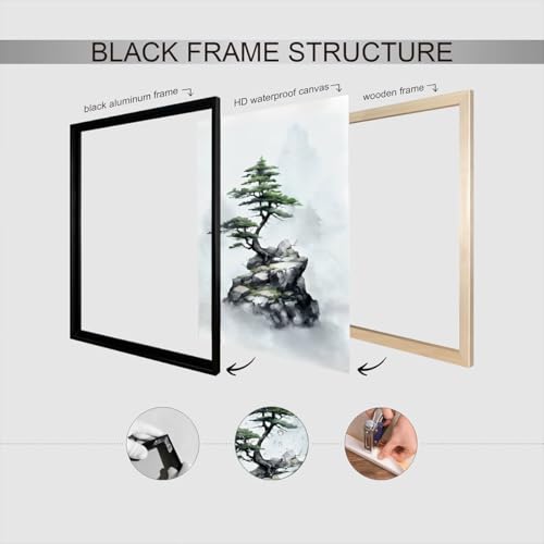 Japan Zen Canvas Wall Art Misty Pine Tree Meditation Poster Japanese Mountain Top Bonsai Peaceful Aesthetic Prints Painting For Spa Yoga Bedroom Wall Decor 12x16in Unframed