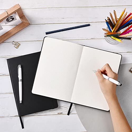 Dotted Journal/Notebook - Dot Grid Hard Cover Notebook, Premium Thick Paper with Fine Inner Pocket, Black Smooth Faux Leather, Pen Loop, 5.3''×8.26'' - Black - color: Black, size: Dotted