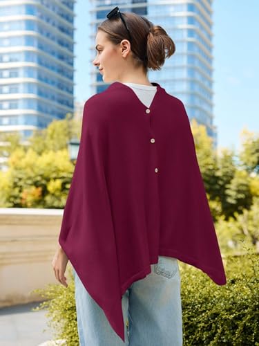 Lacretazhi Women'S Shawl Wraps Poncho Sweater Lightweight Knit Scarf With Buttons Versatile Cape Cardigan Spring Summer Fall - color: Burgundy
