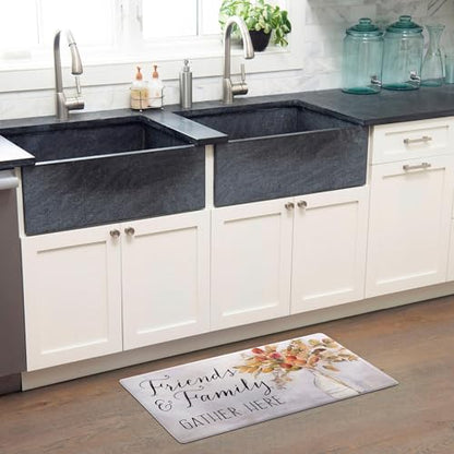 Home Dynamix SoHome Cozy Living Friends and Family Gather Eucalyptus Floral Anti-Fatigue Kitchen Mat, Grey/Yellow, 17.5"x30" - color: Grey/Yellow, size: 30"L x 17.5"W x 0.5"Th