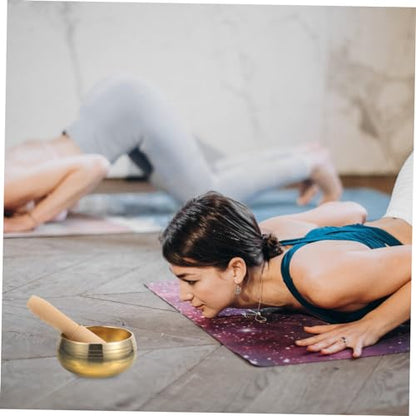 1 Set Music Bowl Sound Relaxation Meditations Bowls Mallet Creative Holder Meditation Bowl Meditation Singing Bowl Golden Clapper - size: 8x8x5cm