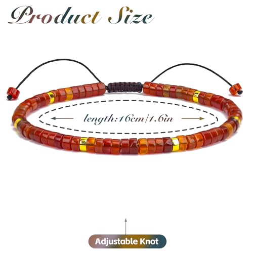 BONNY BOXX Braided Genuine Bracelet, Elegant Handcrafted Natural Gemstone Crystal Bracelet Healing Power Energy Inspirational Gifts with Card for Unisex - color: Carnelian, size: 2*4MM