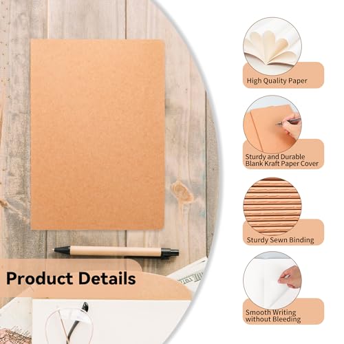 48 Pack Blank Kraft Notebooks, 8.3x5.5 Inches A5 Small Journals Bulk Blank Notebooks 80 Gsm Unlined with 60 Pages A5 Subject Notebooks Traveler Journal Set for Adult Students Back to School Supplies - color: Blank inner pages-48 PCS
