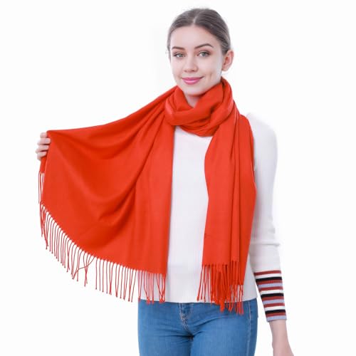 Pashmina Scarf and Shawl - Soft Women Pashminas Wrap for Wedding Evening Party dresses - color: H#. Orange Red