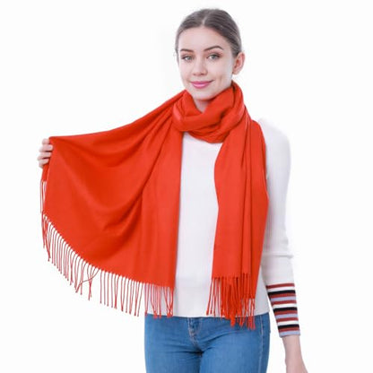 Pashmina Scarf and Shawl - Soft Women Pashminas Wrap for Wedding Evening Party dresses - color: H#. Orange Red