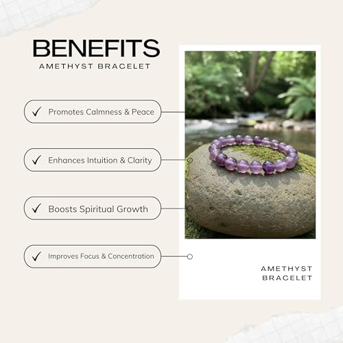 The Alchemist's Arcanum Adjustable Beaded Wrist Accessory for Men and Women, Stretch Fit Stone Bead Jewelry for Daily Wear and Gifting - color: Amethyst