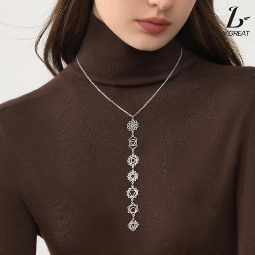 7 Chakra Necklace for Women Stainless Steel Spiritual Healing Chakra Pendant Necklace Yoga Meditation Jewellery for Mother's Day - color: Style1-S