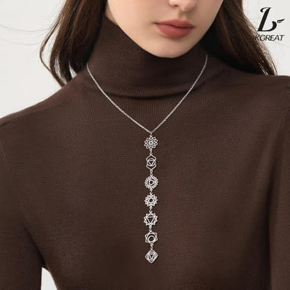 7 Chakra Necklace for Women Stainless Steel Spiritual Healing Chakra Pendant Necklace Yoga Meditation Jewellery for Mother's Day - color: Style1-S