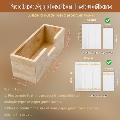 Bathroom Napkin Holder,Natural Travertine Guest Towel Holder,Stone Napkin Holder for Bathroom,Standing Guest Towel Holder Tray for Bathroom Vanity Toilet Kitchen Dining Table, Beige - size: 9.7 x 3.7 Inch