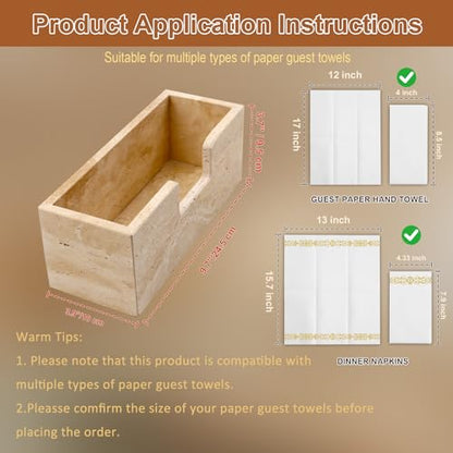 Bathroom Napkin Holder,Natural Travertine Guest Towel Holder,Stone Napkin Holder for Bathroom,Standing Guest Towel Holder Tray for Bathroom Vanity Toilet Kitchen Dining Table, Beige - size: 9.7 x 3.7 Inch