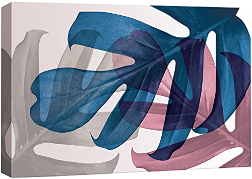 wall26 Canvas Print Wall Art Teal & Pink Transparent Palm Leaf Collage Floral Wilderness Drawings Modern Art Tropical Closeup Colorful Multicolor Cool for Living Room, Bedroom, Office - 12"x18" - color: Bse27-2107-40-fo15, size: 18"L x 12"W