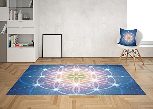Blue Sacred Geometry Rug Purple Rug Spiritual Rug Flower of Life Floor Rug Mat Yoga Rugs 3x5 4x6 8x10 Large Rugs Yoga (Standard Area Rug, 5' x 7') - size: 5' x 7'