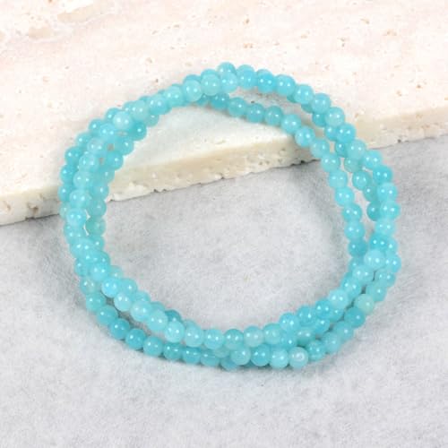 Justinstones Gem Semi Precious Gemstone 3pcs 4mm Round Beads Stretch Bracelet 6.5 Inch Unisex - color: Peruvian Amazonite