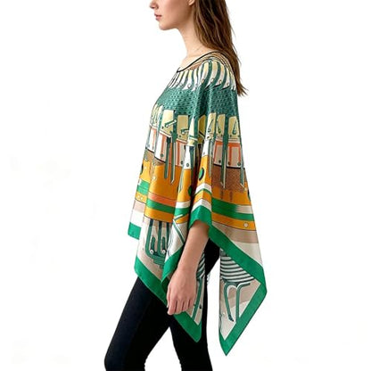 Women's Satin Cover Up Short Poncho Tops Sheer Chiffon Boho Pashmina Shawl Beach Soft Shawl - color: Style26