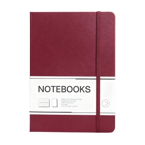 M&G Lined Journal Notebook, 160 Pages, A5 Medium Size 5.6" x 8" for Men Women, 100GSM Thick College Ruled Paper for Journaling, Writing, Work & Office, Leather Hardcover, Burgundy - color: Burgundy, style: Lined