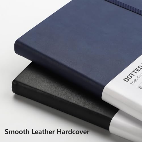 RETTACY Dotted Journal Notebook, 2-Pack, 160 Numbered Pages per Pack, A5 Medium Size (5.7'' x 8.3''), 120 GSM Thick Paper, Leather Hardcover, for Journaling (Navy Blue & Navy Blue) - color: Navy Blue & Navy Blue, style: Dotted