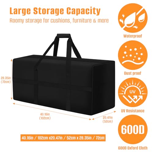 LYHNMW Outdoor Cushion Storage Bag, 600D Oxford Fabric Waterproof Extra Large Patio Furniture Bag, Cushion Organizer Bag with Zipper & Padded Handle(40"L x 20.4"W x 28.3"H) - size: 40"L x 20.4"W x 28.3"H
