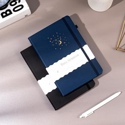 CAGIE 2 Pack Lined Journals Notebooks for Work, Hardcover Notebook Journal with Pen Loop, A5 Small Journal for Women Men Writing Gifts, 5.7" x 8.3", Blue& Black - color: 00 Blue Black