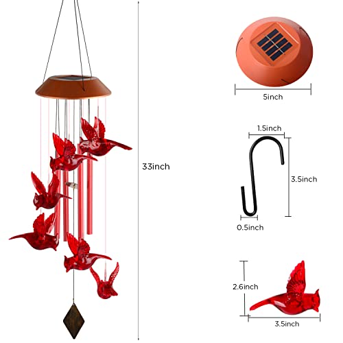 Cardinal Wind Chime, Solar Sound Windchime, Wind-Chime Outdoor, Garden Decor, Yard Decor, Gifts for Women, Mom Gifts, Gardengifts, Grandma Gift