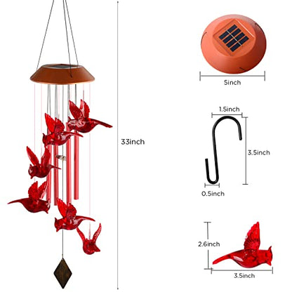 Cardinal Wind Chime, Solar Sound Windchime, Wind-Chime Outdoor, Garden Decor, Yard Decor, Gifts for Women, Mom Gifts, Gardengifts, Grandma Gift