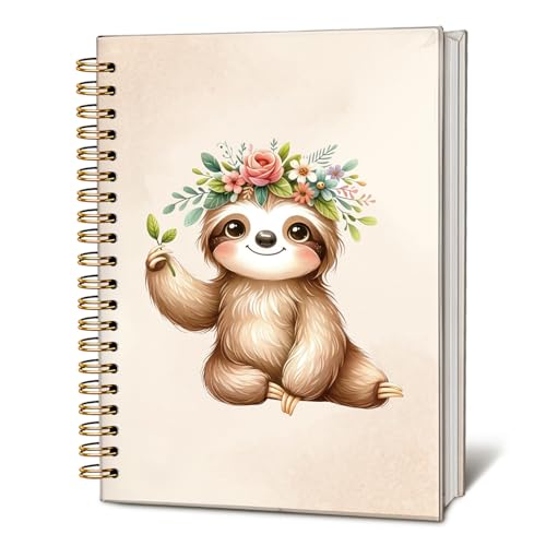 LIANGW Cute Sloth Notebook Journal for Kids, Gifts for Sloth Lovers, Cute Animal Notebook Journal for School Women Teen Girls Kids, Watercolor Baby Animal Hardcover Spiral Notebook 5.5x8.3 Inch - color: 01-sloth (kids)