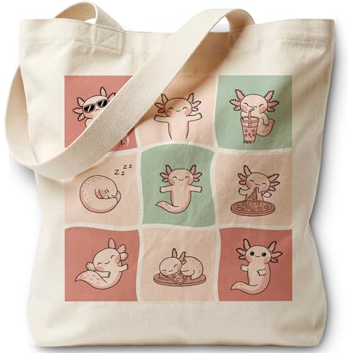 Axolotl Theme Tote Bag for Women, Canvas Bag for Women Vacation Womens Work Tote Bag Gifts - color: Orange