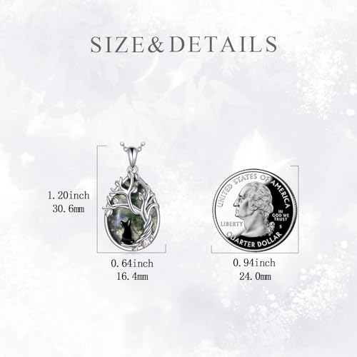 Moss Agate Tree of Life Black Cat Necklace for Women Family Tree Pendant Jewelry Birthday Gifts