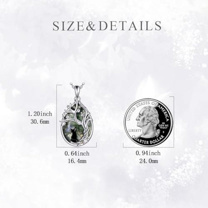 Moss Agate Tree of Life Black Cat Necklace for Women Family Tree Pendant Jewelry Birthday Gifts