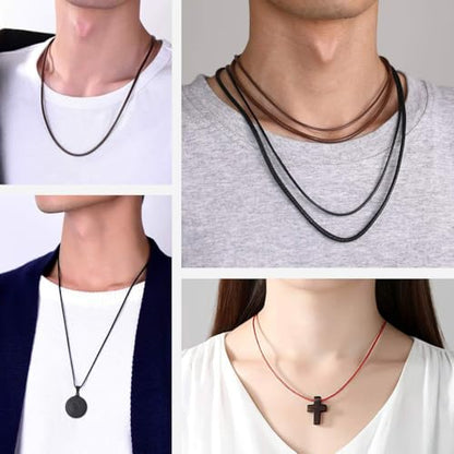 Leather Necklace for Men Women with Solid 925 Sterling Silver Lobster Clasp 3mm Black/Brown/LightBrown/Red Leather Necklace Cord 16/18/20/22/24/26/30 Inches - size: 26, style: Dark Red Leather Necklace
