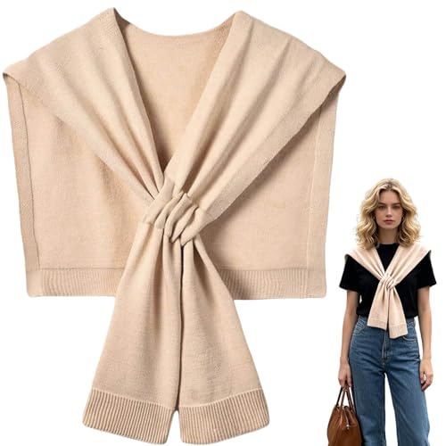 Sweater Shawl Wraps for Women Fashion Knitted Shoulder Shawls Ponchos Casual Sweaters Scarf Cape Wraps with Sleeves - color: 01 Apricot