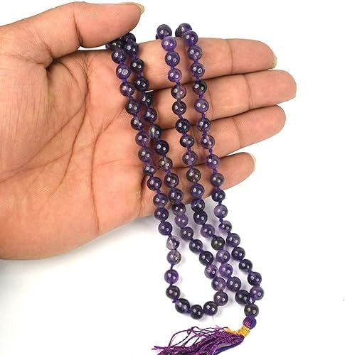 Rudraksh Mala, Natural Himalayan Genuine Original Rudraksha Rosary - style: Amethyst Jaap mala 6MM 108Beads