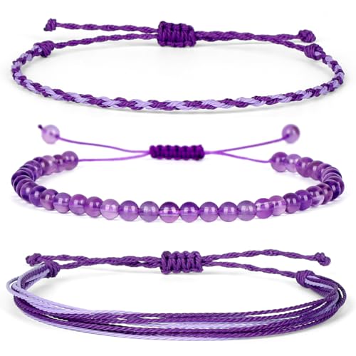 QOGIR Handmade Healing Bracelet,6mm Natural Gem Stone Bracelet rope bracelet - color: Amethyst(Spiritual Awareness), size: 4mm