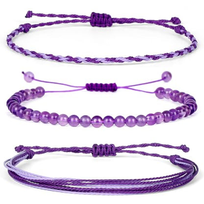 QOGIR Handmade Healing Bracelet,6mm Natural Gem Stone Bracelet rope bracelet - color: Amethyst(Spiritual Awareness), size: 4mm